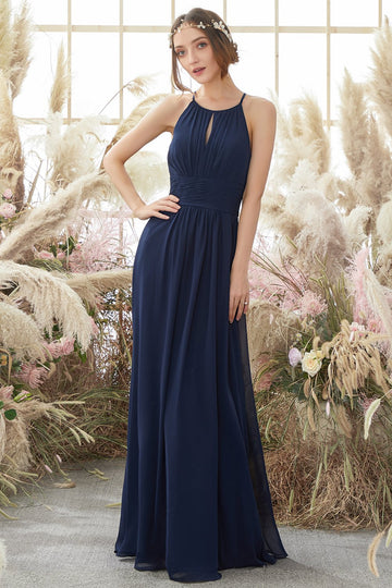 Robe de demoiselle d'honneur en mousseline de soie Marine
